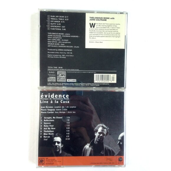 Lot of 2 CD's Thelonious Monk with John Coltrane & Evidence plays music of Monk - Picture 2 of 3